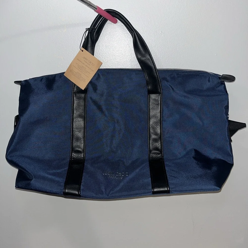 JIMMY CHOO PARFUMS Travel Duffle Bag Unisex Blue Recycled Polyester 20x14x8 NEW